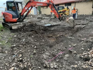 Dirtworks excavating the ground during the initial phase of the car park project in Ballarat.