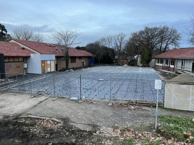 Car park foundation with rebar grid installed, ready for concrete pouring in Ballarat.