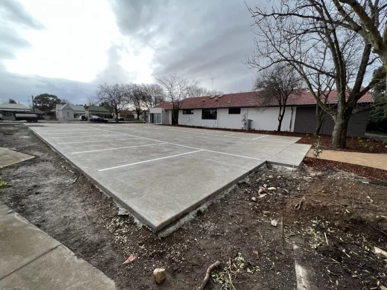 A large concrete car park constructed by Dirtworks in a residential area in Ballarat.