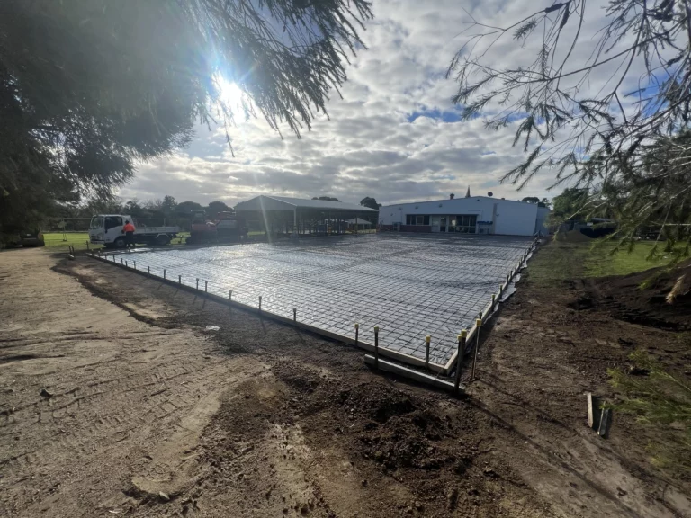 Image showing the reinforced mesh and prepared ground for sports court concrete pouring.